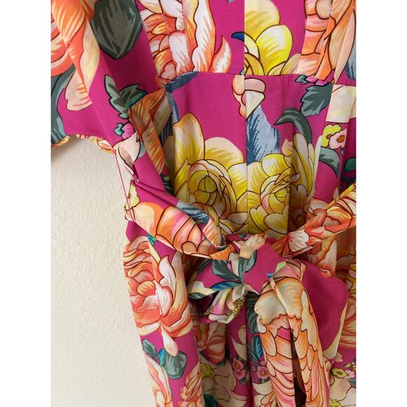 Farm Rio Anthropologie Eulalie Wide-Leg Jumpsuit size XS pink floral spring - Picture 6 of 12